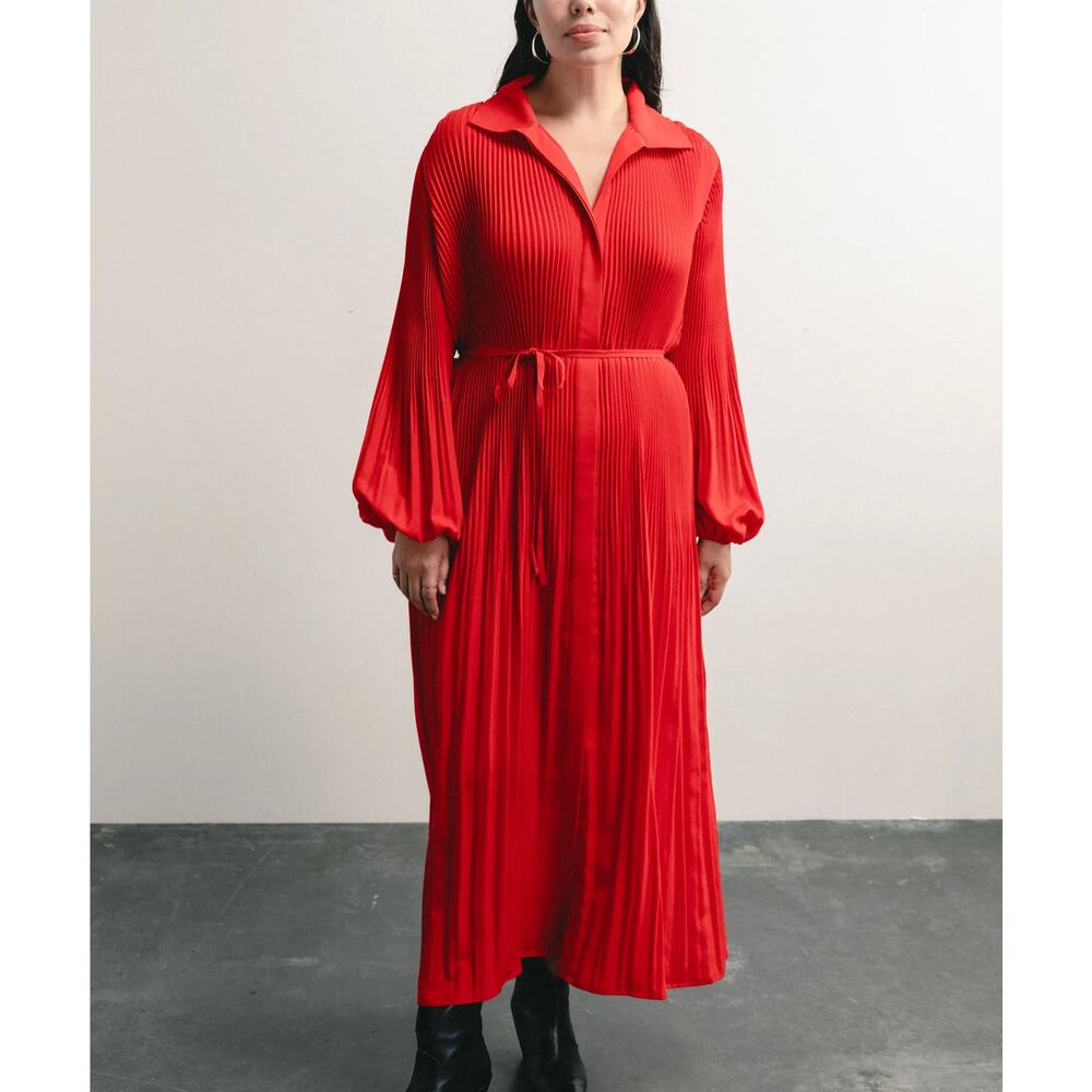 Darling, Alameda Micro Pleated Red Collared Dress Size XL